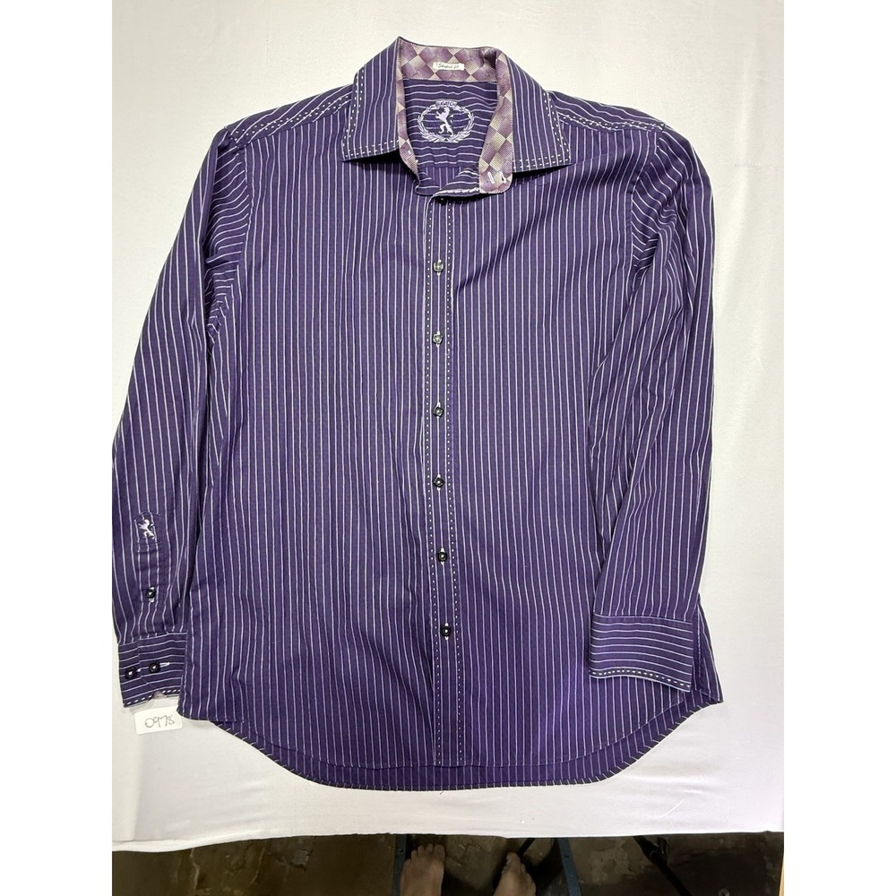 Bugatchi Men's S Purple/White Striped Shaped‎ Fit Dress Shirt XXL Shaped Fit